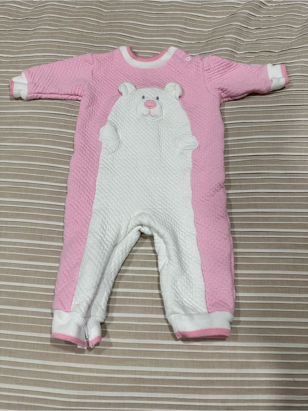 Florence Eiseman Longall Baby Girl 9 Months Pink Bear Long Sleeve Romper Quilted